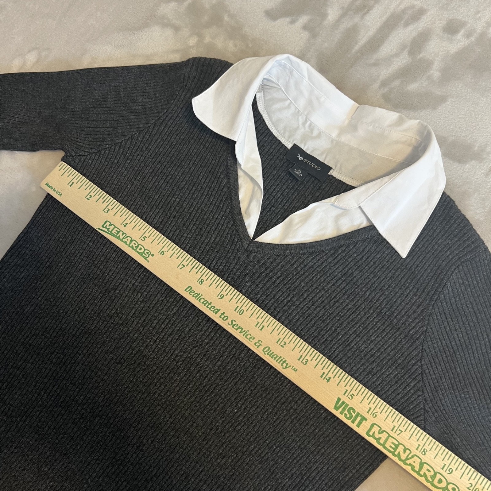 Layered V-Neck Sweater Dress Womens Xl Grey Fitted Ribbed Preppy Old Money Chic — image 5 of 8
